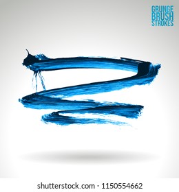 Blue brush stroke and texture. Grunge vector abstract hand - painted element. Underline and border design.