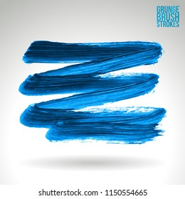 Blue brush stroke and texture. Grunge vector abstract hand - painted element. Underline and border design.