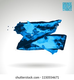 Blue brush stroke and texture. Grunge vector abstract hand - painted element. Underline and border design.