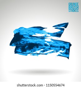 Blue brush stroke and texture. Grunge vector abstract hand - painted element. Underline and border design.