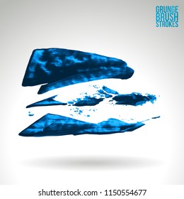 Blue brush stroke and texture. Grunge vector abstract hand - painted element. Underline and border design.