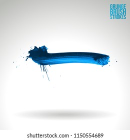 Blue brush stroke and texture. Grunge vector abstract hand - painted element. Underline and border design.