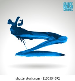 Blue brush stroke and texture. Grunge vector abstract hand - painted element. Underline and border design.