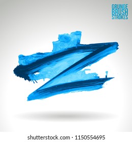 Blue brush stroke and texture. Grunge vector abstract hand - painted element. Underline and border design.