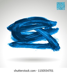 Blue brush stroke and texture. Grunge vector abstract hand - painted element. Underline and border design.