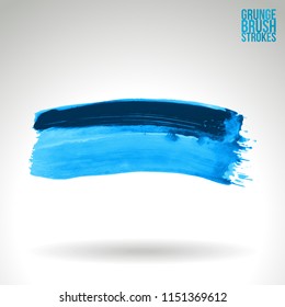 Blue brush stroke and texture. Grunge vector abstract hand - painted element. Underline and border design.