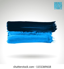 Blue brush stroke and texture. Grunge vector abstract hand - painted element. Underline and border design.