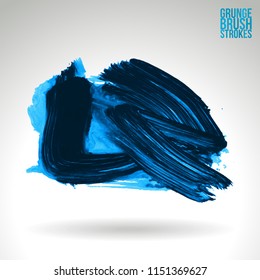 Blue brush stroke and texture. Grunge vector abstract hand - painted element. Underline and border design.