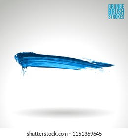 Blue brush stroke and texture. Grunge vector abstract hand - painted element. Underline and border design.