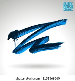 Blue brush stroke and texture. Grunge vector abstract hand - painted element. Underline and border design.