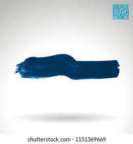 Blue brush stroke and texture. Grunge vector abstract hand - painted element. Underline and border design.