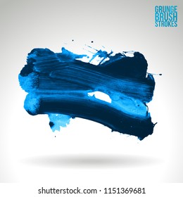 Blue brush stroke and texture. Grunge vector abstract hand - painted element. Underline and border design.