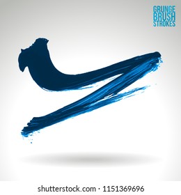 Blue brush stroke and texture. Grunge vector abstract hand - painted element. Underline and border design.