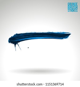 Blue brush stroke and texture. Grunge vector abstract hand - painted element. Underline and border design.