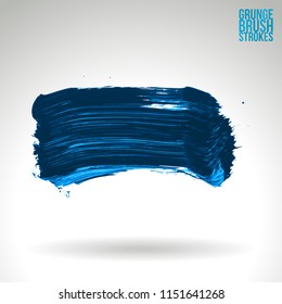 Blue brush stroke and texture. Grunge vector abstract hand - painted element. Underline and border design.