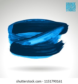 Blue brush stroke and texture. Grunge vector abstract hand - painted element. Underline and border design.