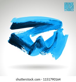 Blue brush stroke and texture. Grunge vector abstract hand - painted element. Underline and border design.
