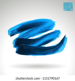 Blue brush stroke and texture. Grunge vector abstract hand - painted element. Underline and border design.