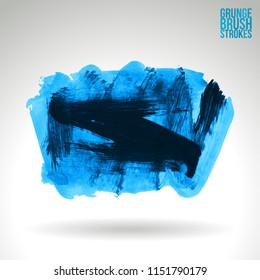Blue brush stroke and texture. Grunge vector abstract hand - painted element. Underline and border design.