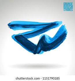 Blue brush stroke and texture. Grunge vector abstract hand - painted element. Underline and border design.