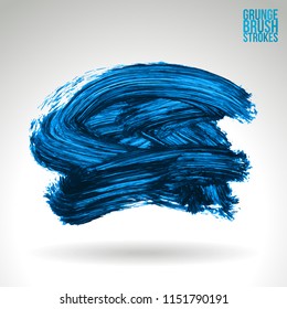Blue brush stroke and texture. Grunge vector abstract hand - painted element. Underline and border design.
