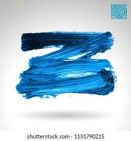 Blue brush stroke and texture. Grunge vector abstract hand - painted element. Underline and border design.