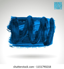 Blue brush stroke and texture. Grunge vector abstract hand - painted element. Underline and border design.