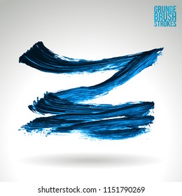 Blue brush stroke and texture. Grunge vector abstract hand - painted element. Underline and border design.