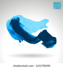 Blue brush stroke and texture. Grunge vector abstract hand - painted element. Underline and border design.