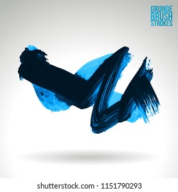 Blue brush stroke and texture. Grunge vector abstract hand - painted element. Underline and border design.