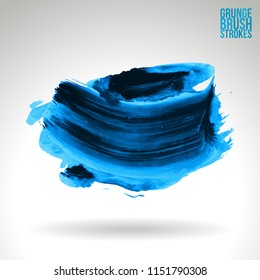 Blue brush stroke and texture. Grunge vector abstract hand - painted element. Underline and border design.