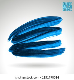Blue brush stroke and texture. Grunge vector abstract hand - painted element. Underline and border design.