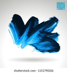 Blue brush stroke and texture. Grunge vector abstract hand - painted element. Underline and border design.