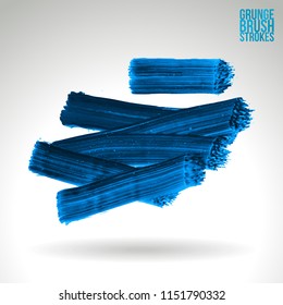 Blue brush stroke and texture. Grunge vector abstract hand - painted element. Underline and border design.