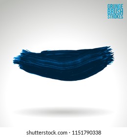 Blue brush stroke and texture. Grunge vector abstract hand - painted element. Underline and border design.