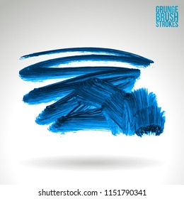Blue brush stroke and texture. Grunge vector abstract hand - painted element. Underline and border design.