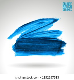 Blue brush stroke and texture. Grunge vector abstract hand - painted element. Underline and border design.