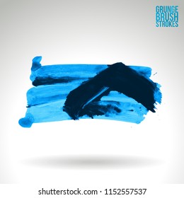 Blue brush stroke and texture. Grunge vector abstract hand - painted element. Underline and border design.