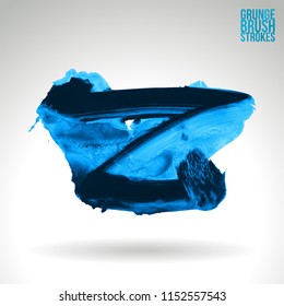 Blue brush stroke and texture. Grunge vector abstract hand - painted element. Underline and border design.