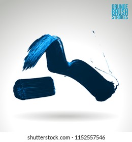 Blue brush stroke and texture. Grunge vector abstract hand - painted element. Underline and border design.