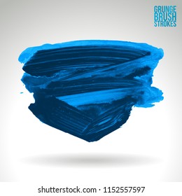 Blue brush stroke and texture. Grunge vector abstract hand - painted element. Underline and border design.