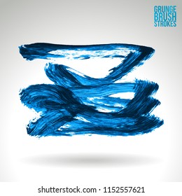 Blue brush stroke and texture. Grunge vector abstract hand - painted element. Underline and border design.