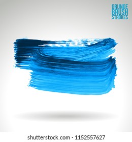 Blue brush stroke and texture. Grunge vector abstract hand - painted element. Underline and border design.