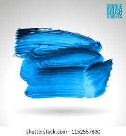 Blue brush stroke and texture. Grunge vector abstract hand - painted element. Underline and border design.