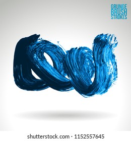 Blue brush stroke and texture. Grunge vector abstract hand - painted element. Underline and border design.