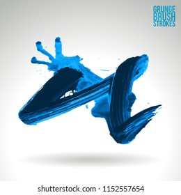 Blue brush stroke and texture. Grunge vector abstract hand - painted element. Underline and border design.