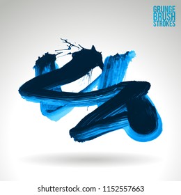 Blue brush stroke and texture. Grunge vector abstract hand - painted element. Underline and border design.