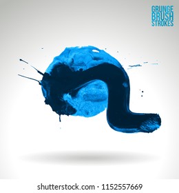 Blue brush stroke and texture. Grunge vector abstract hand - painted element. Underline and border design.