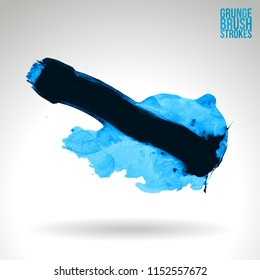 Blue brush stroke and texture. Grunge vector abstract hand - painted element. Underline and border design.