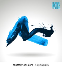 Blue brush stroke and texture. Grunge vector abstract hand - painted element. Underline and border design.